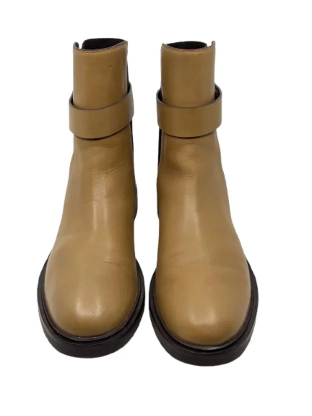 TORY BURCH~Double T Buckle Chelsea~TAN LEATHER WOMENS ANKLE BOOTS Sz 11 NEAR NEW